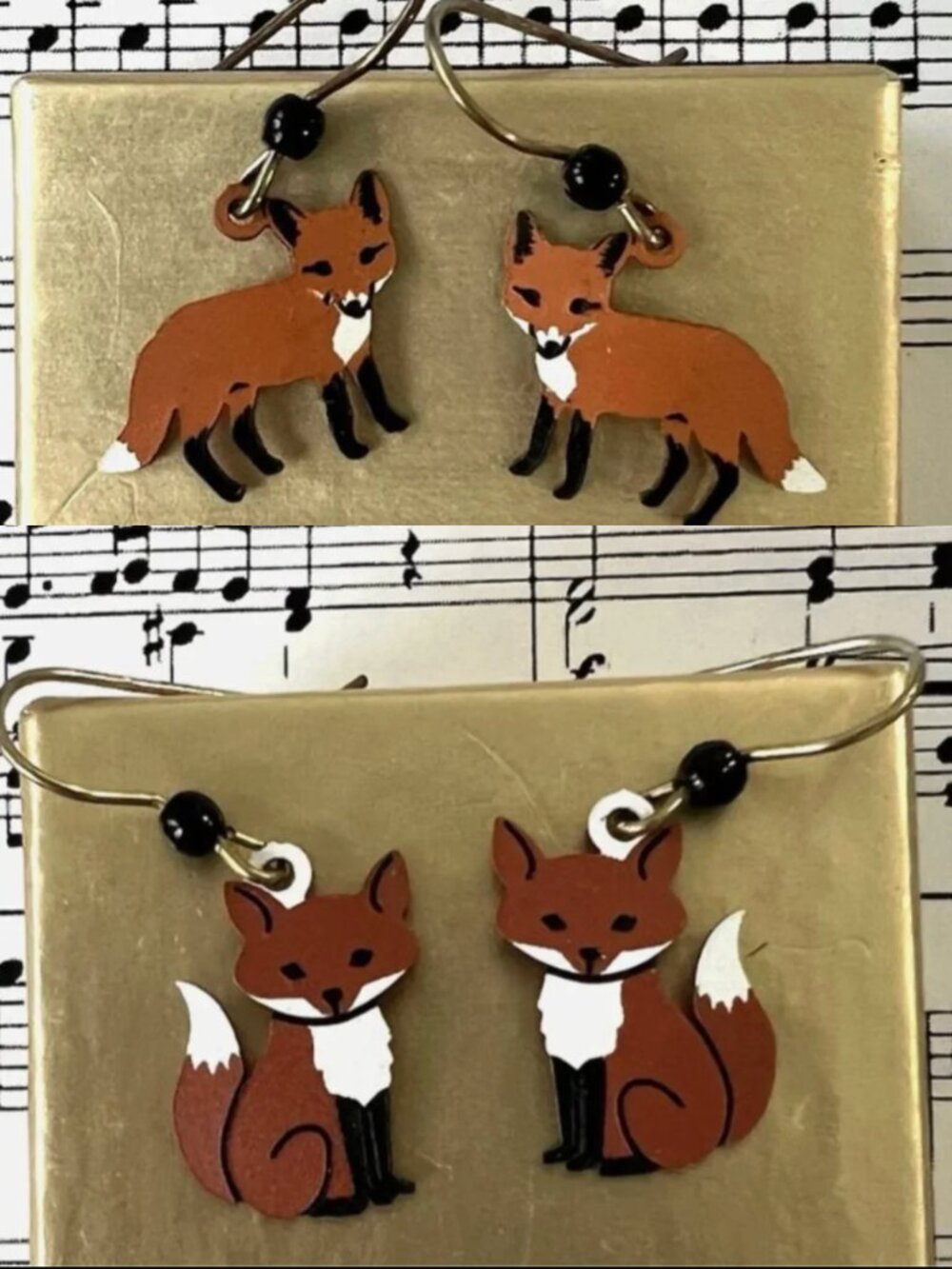 Rare-Set of 2 - Sienna Sky Sterling Silver Hook Painted Fox Earrings